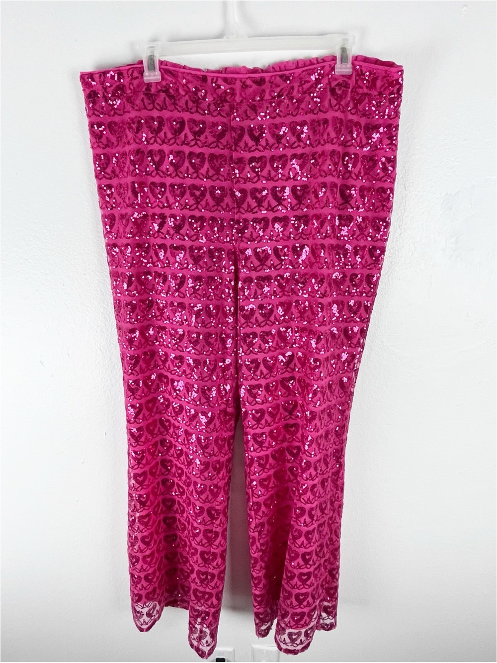 ELOQUII High Rise Hot Pink Lined Sequins Heart Trousers Pants  Size 22 Boho Chic